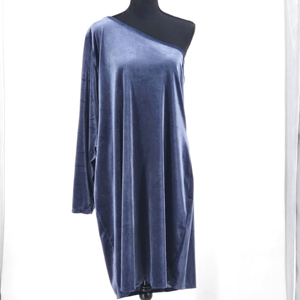 Old Navy Fitted One Shoulder Velvet Mini Dress Plus Size 3X Womens Navy Blue
